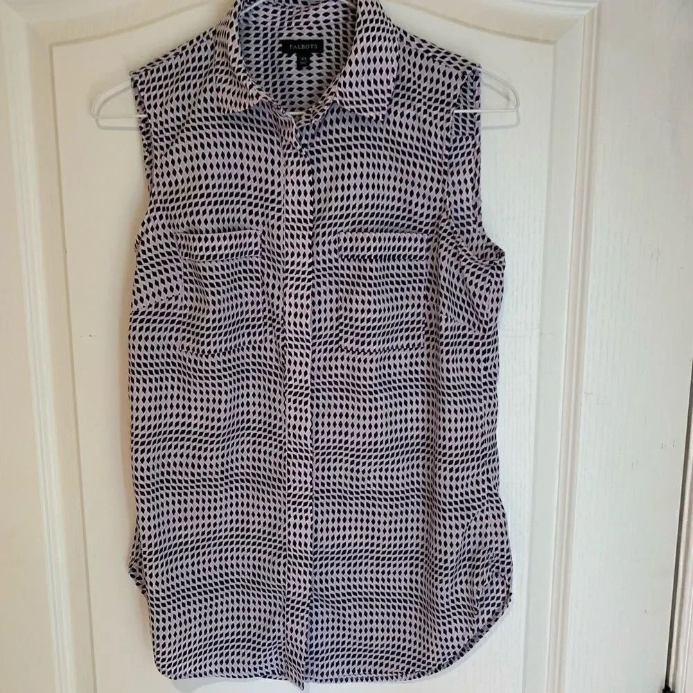 Talbots purple and black diamond plaid tank blouse